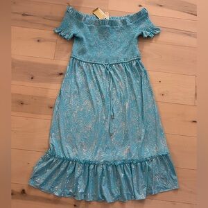 NWT Michael Michael Kors Turquoise Foil Dress Large Petite